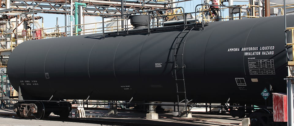 Ammonia gas is hauled by rail