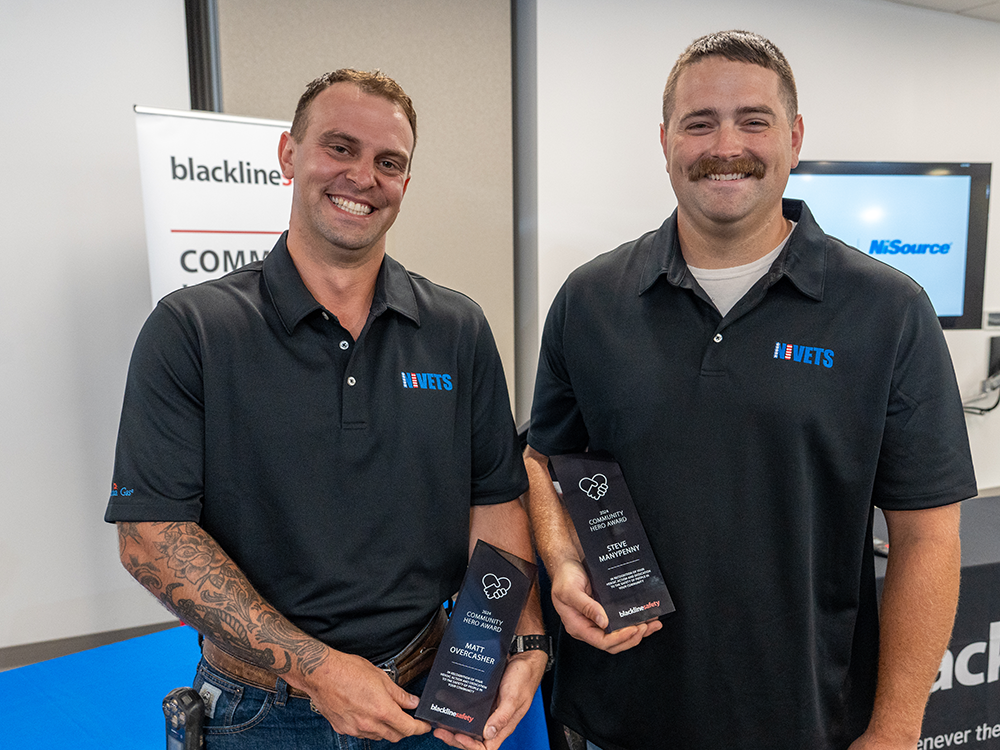 Steve and Matt holding the impact award trophy